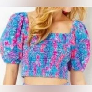 NWOT Women’s Lilly Pulitzer Aston Cropped Top in Cumulus Blue Orchid Oasis Print